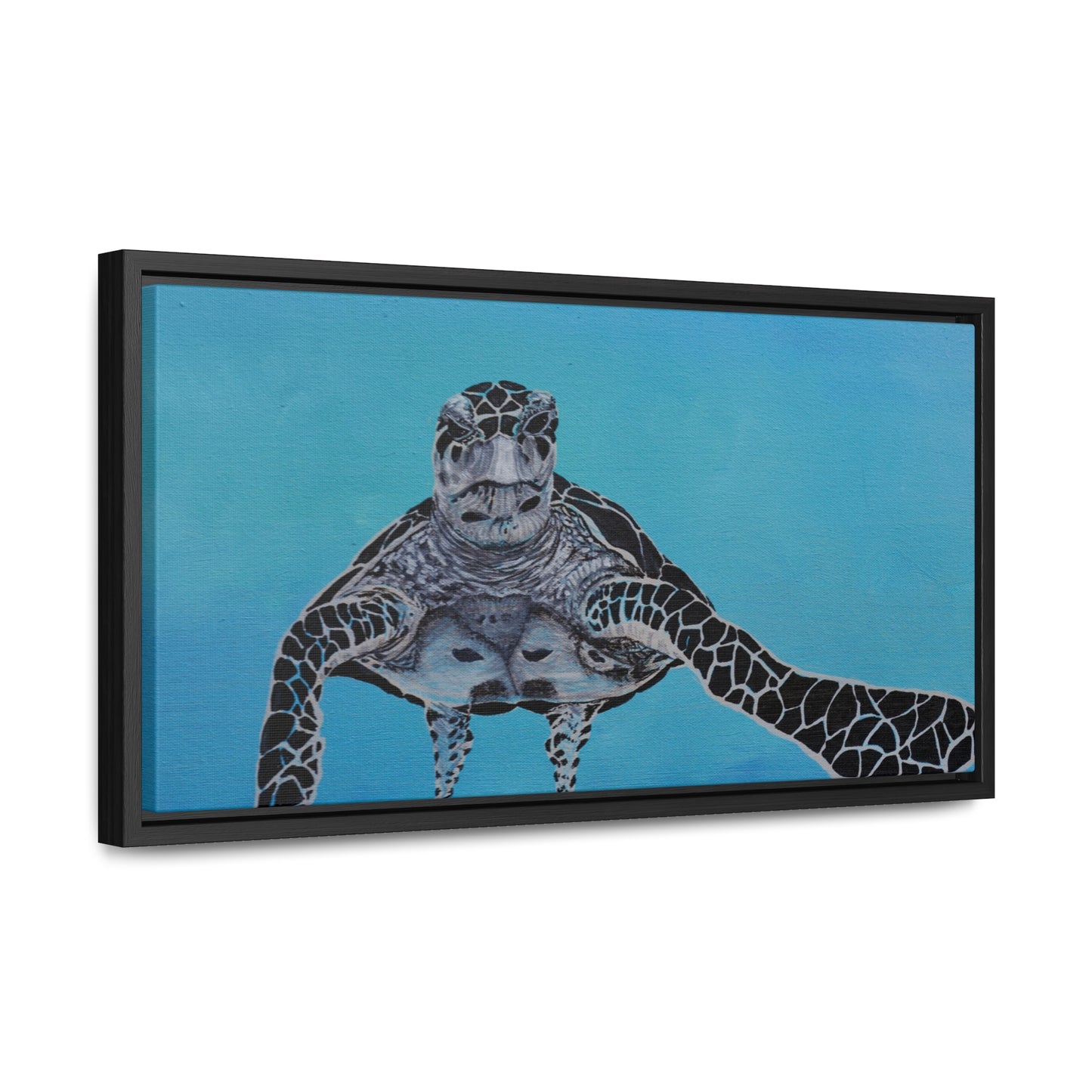 Black White and Blue Turtle Painting Print Gallery Canvas Wraps, Horizontal Frame