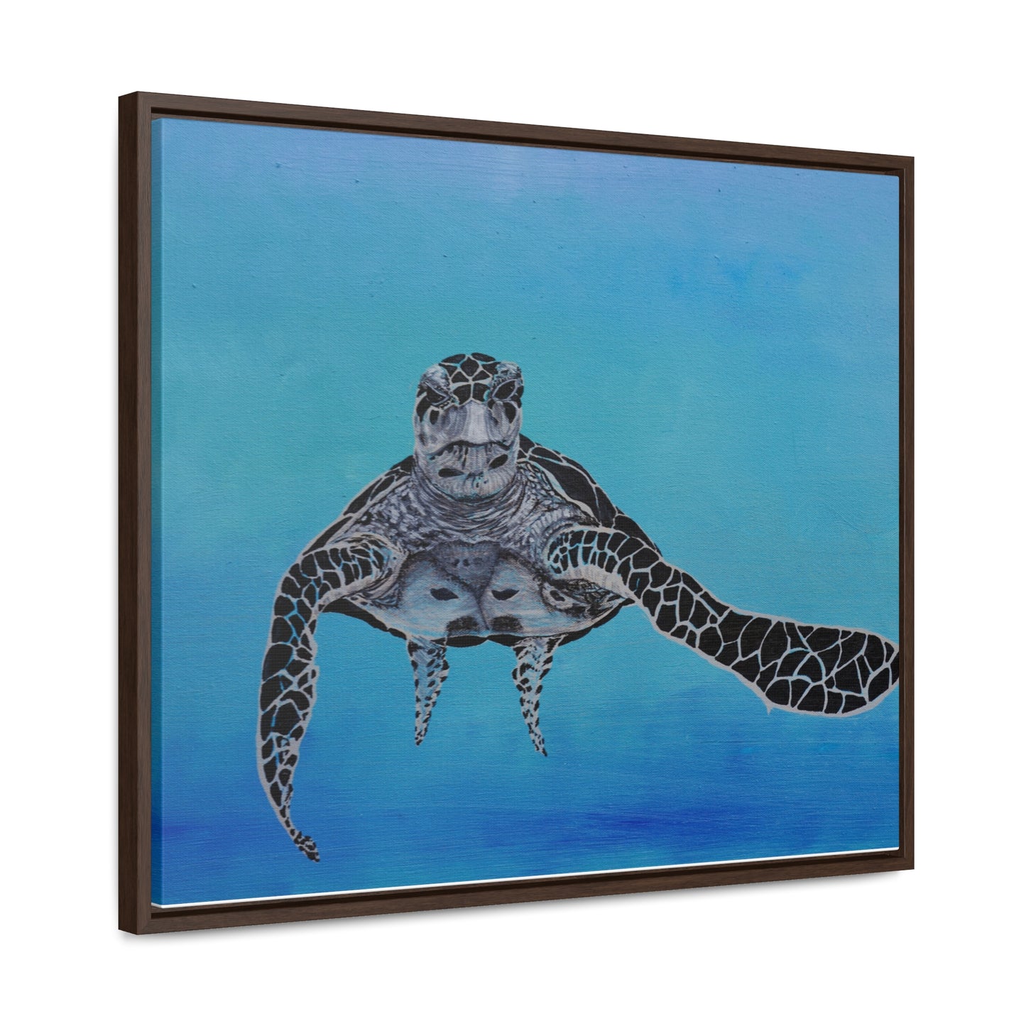 Black White and Blue Turtle Painting Print Gallery Canvas Wraps, Horizontal Frame