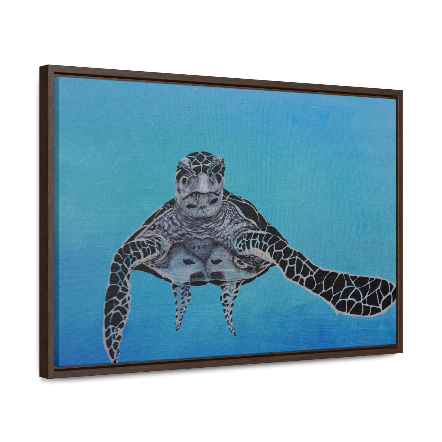 Black White and Blue Turtle Painting Print Gallery Canvas Wraps, Horizontal Frame