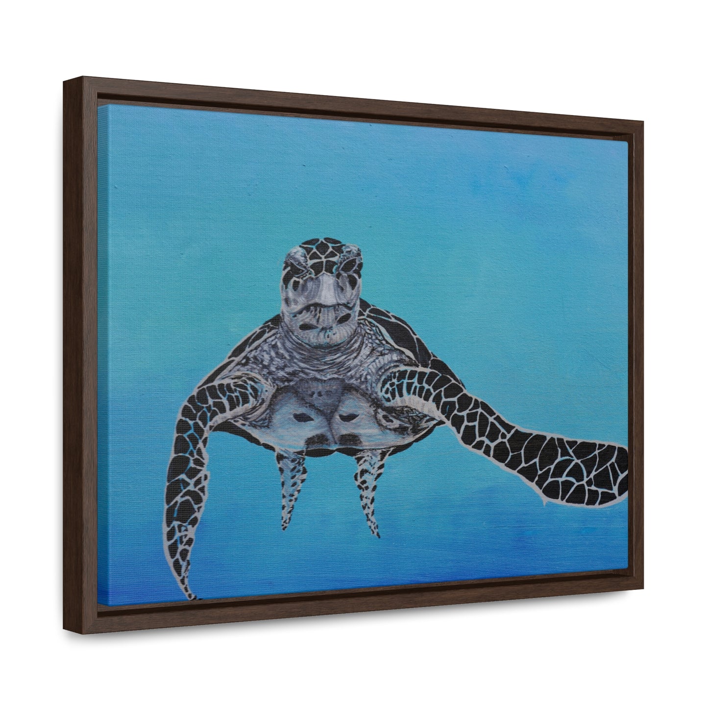 Black White and Blue Turtle Painting Print Gallery Canvas Wraps, Horizontal Frame