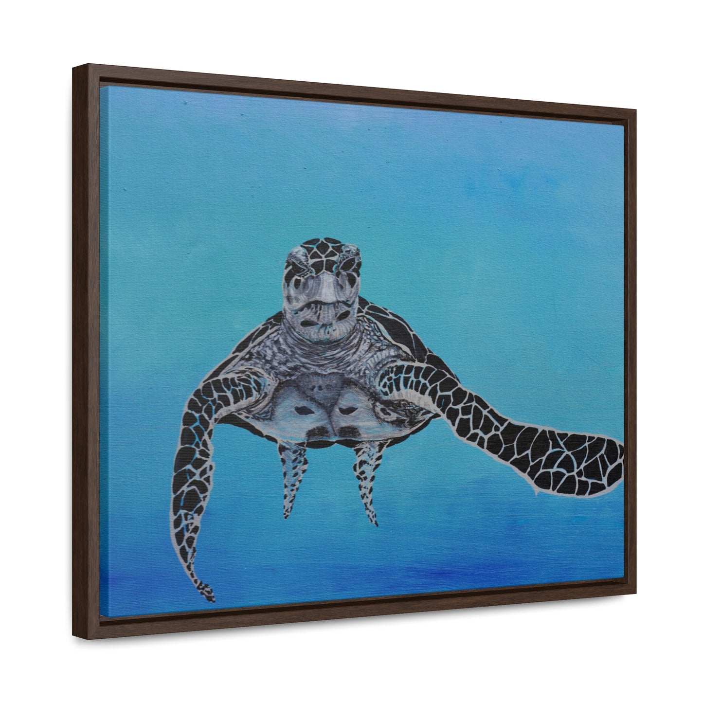 Black White and Blue Turtle Painting Print Gallery Canvas Wraps, Horizontal Frame