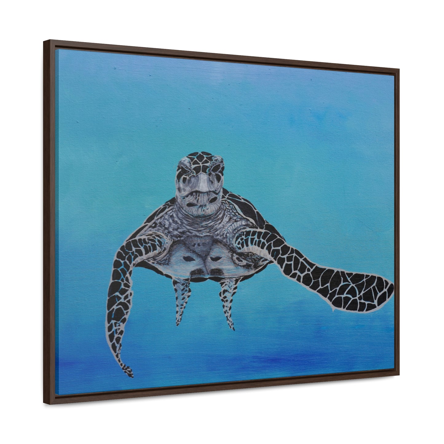 Black White and Blue Turtle Painting Print Gallery Canvas Wraps, Horizontal Frame