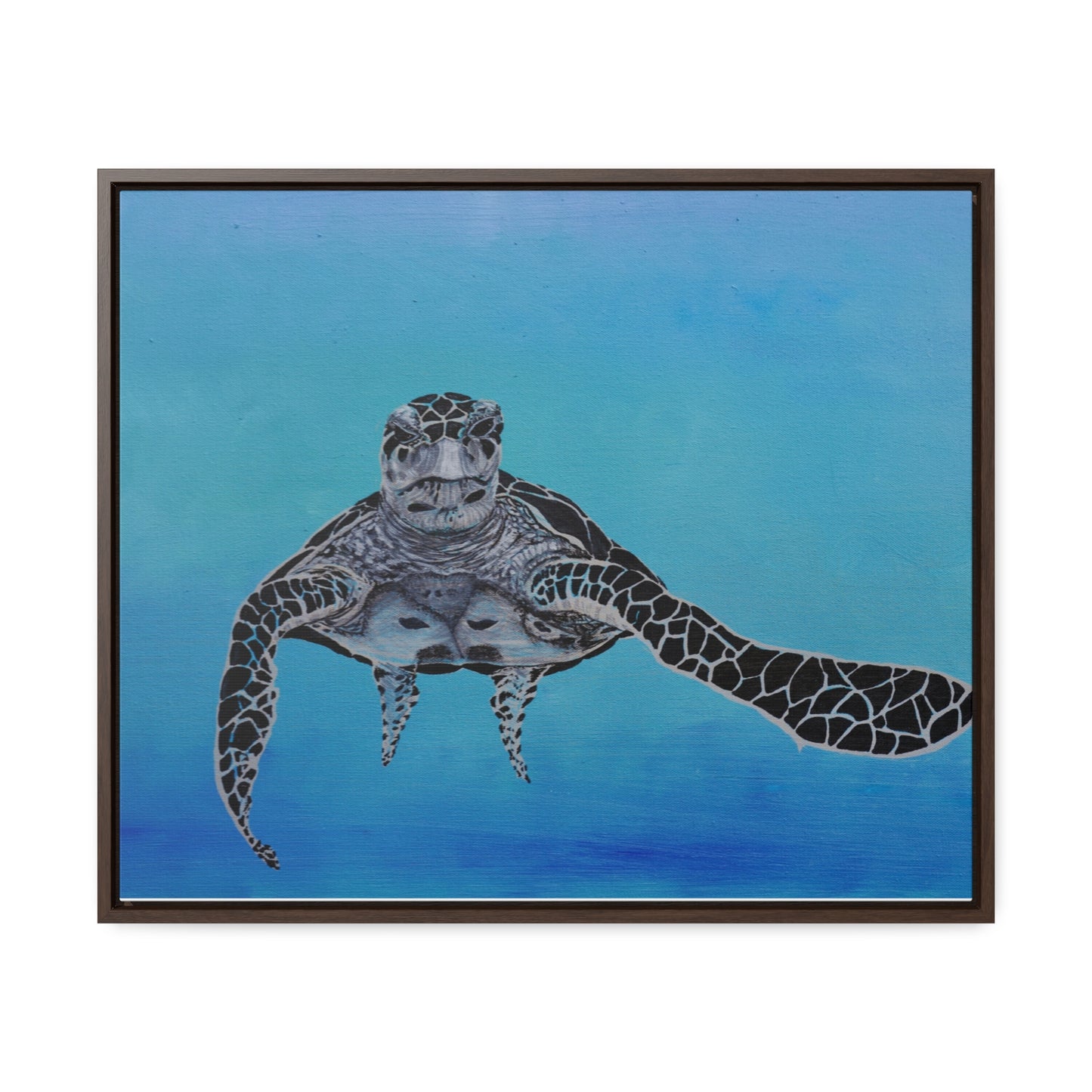 Black White and Blue Turtle Painting Print Gallery Canvas Wraps, Horizontal Frame