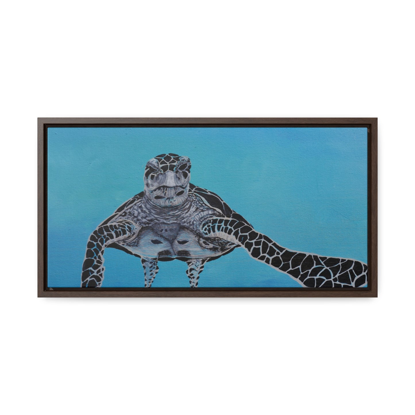 Black White and Blue Turtle Painting Print Gallery Canvas Wraps, Horizontal Frame