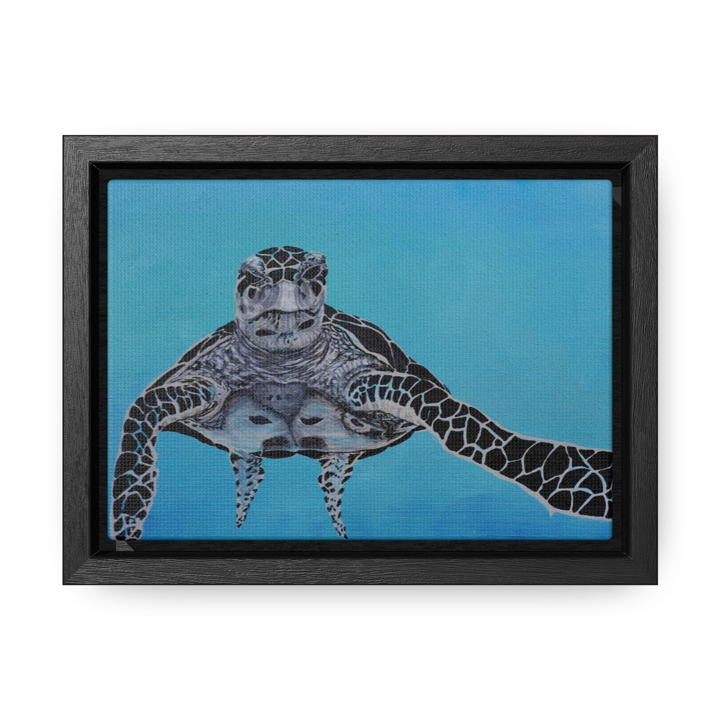 Black White and Blue Turtle Painting Print Gallery Canvas Wraps, Horizontal Frame