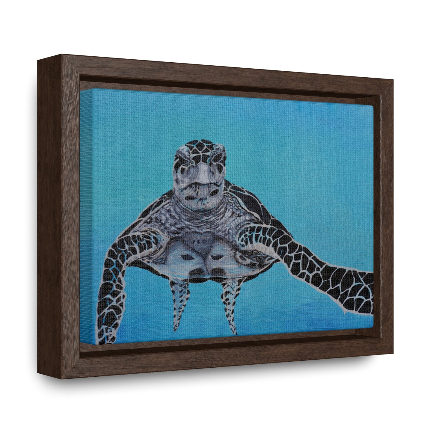 Black White and Blue Turtle Painting Print Gallery Canvas Wraps, Horizontal Frame