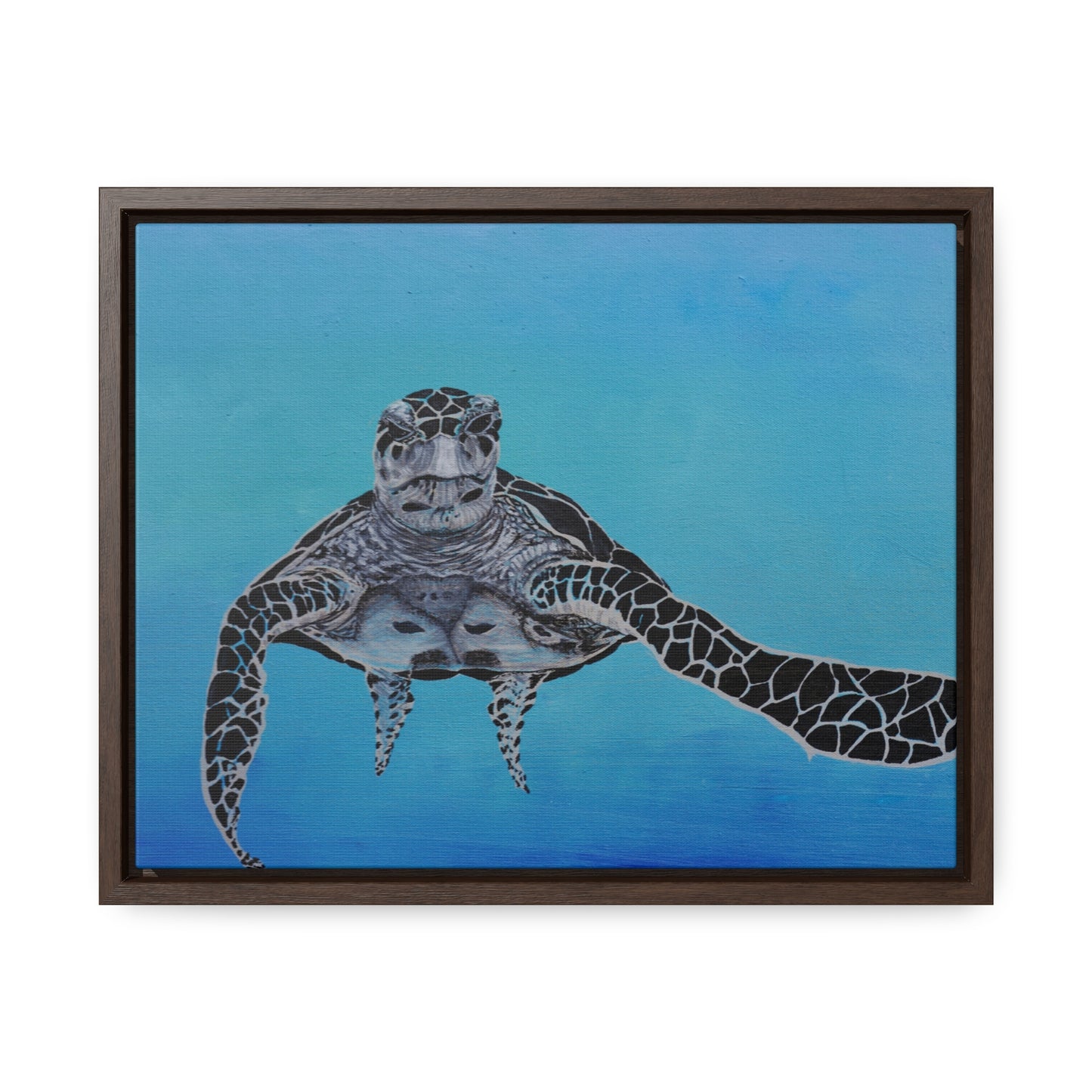 Black White and Blue Turtle Painting Print Gallery Canvas Wraps, Horizontal Frame