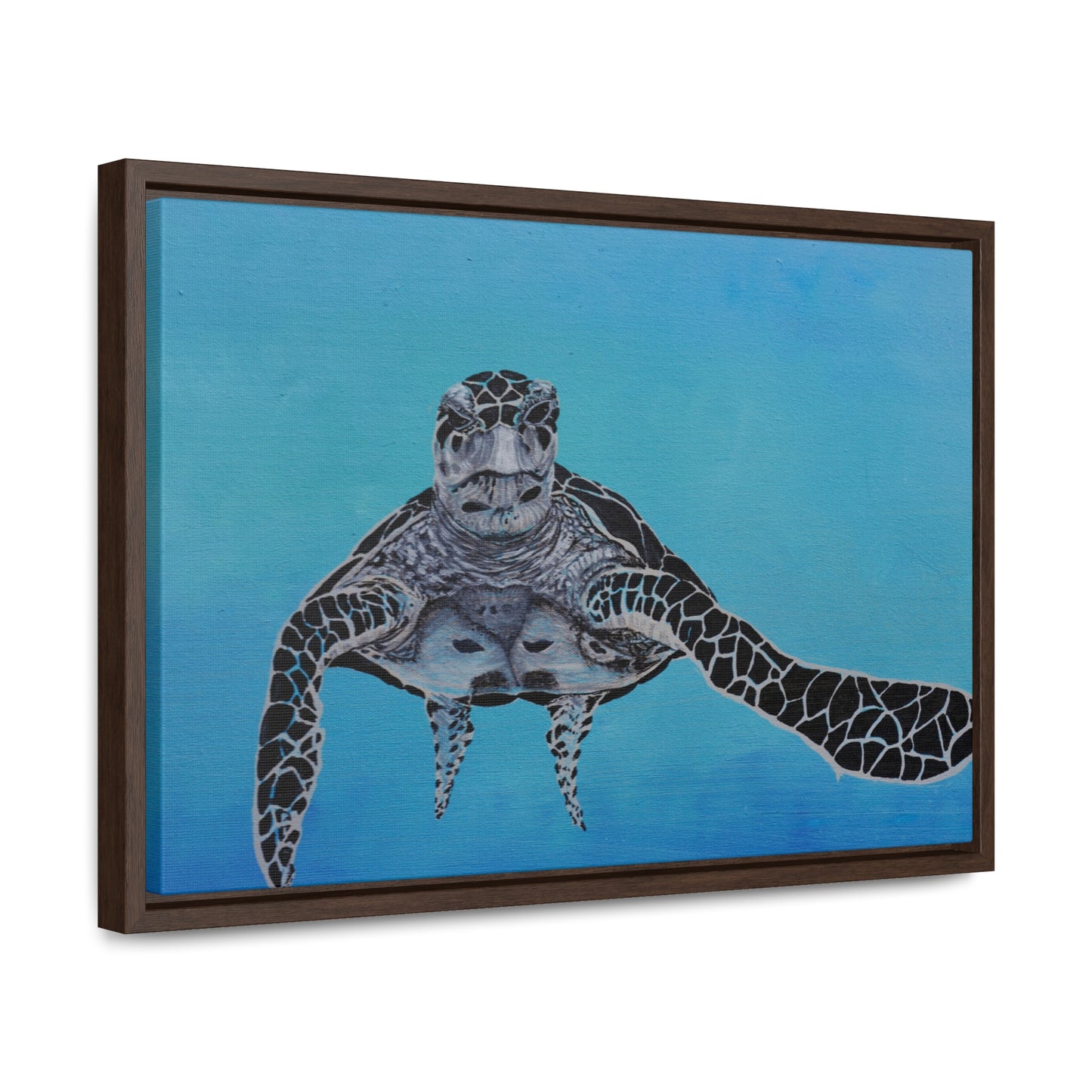 Black White and Blue Turtle Painting Print Gallery Canvas Wraps, Horizontal Frame