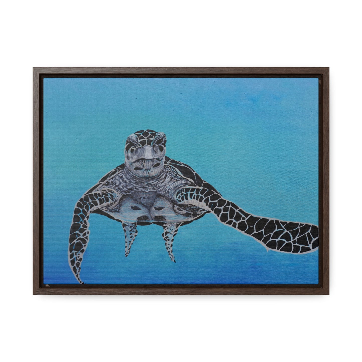 Black White and Blue Turtle Painting Print Gallery Canvas Wraps, Horizontal Frame