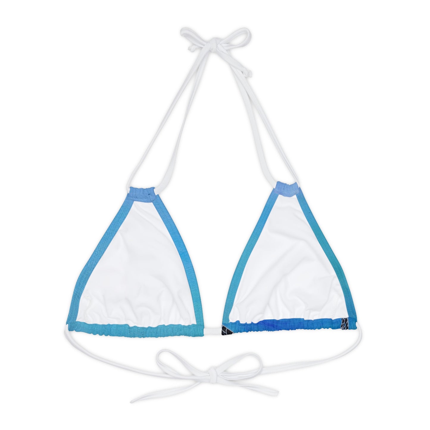 Dude Sea Turtle Black White and Blue Strappy Triangle Bikini Top (AOP)