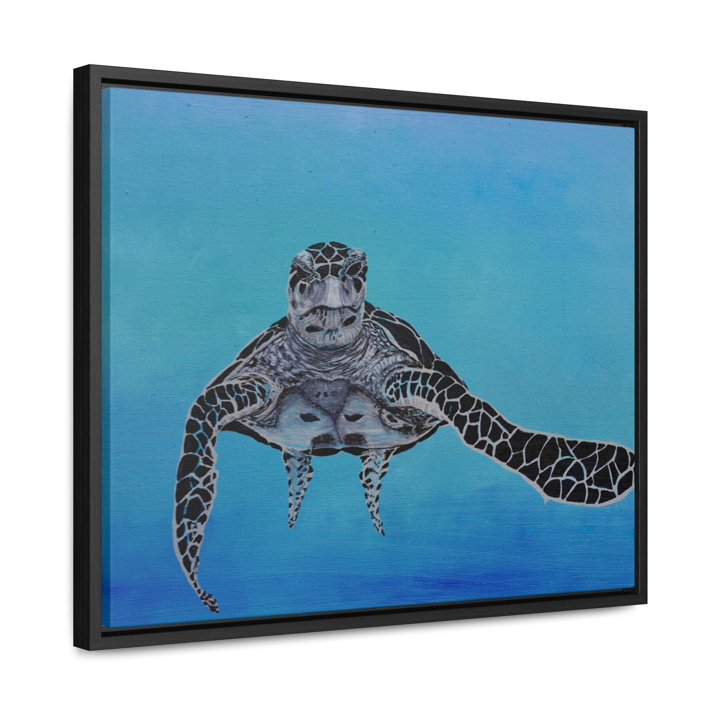 Black White and Blue Turtle Painting Print Gallery Canvas Wraps, Horizontal Frame