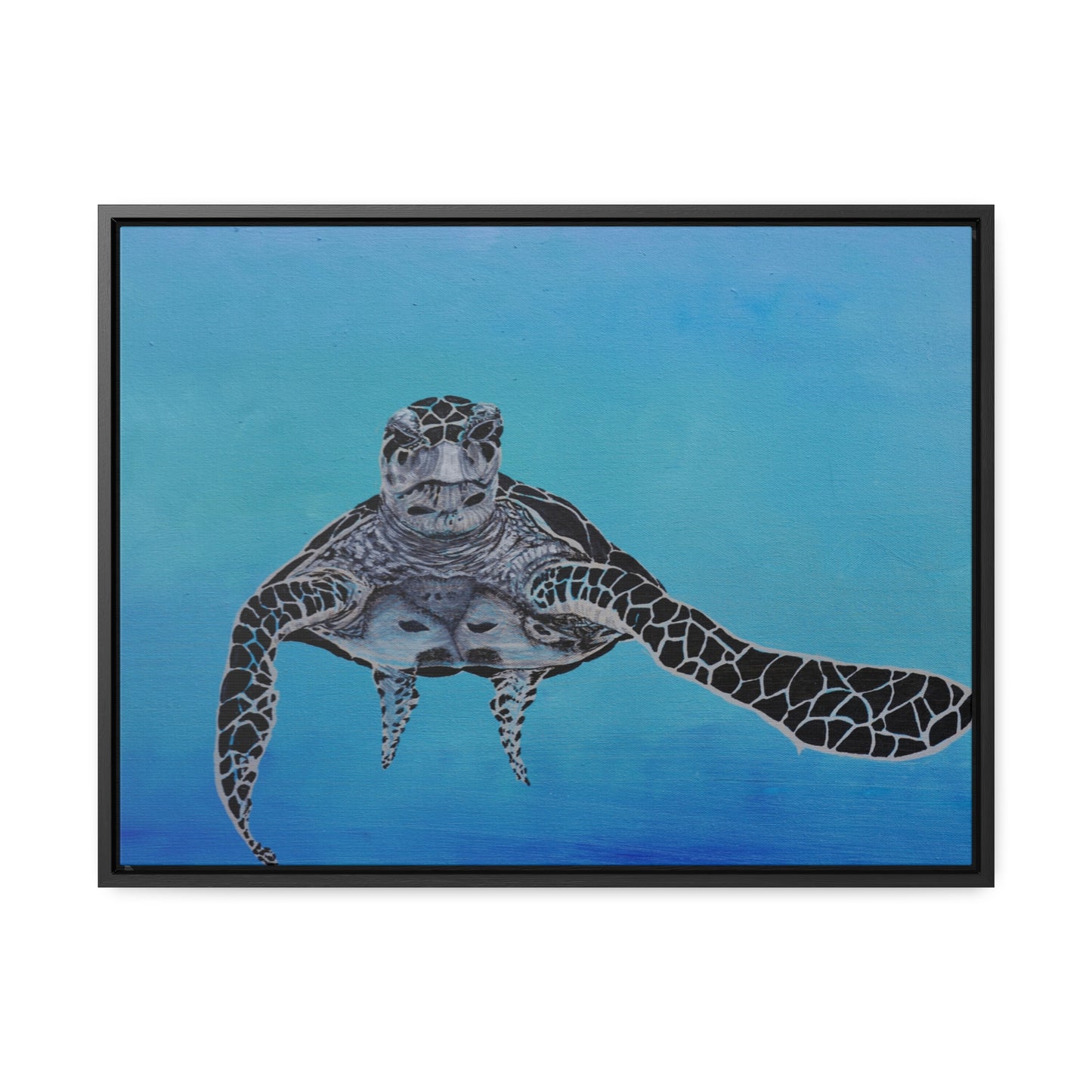 Black White and Blue Turtle Painting Print Gallery Canvas Wraps, Horizontal Frame