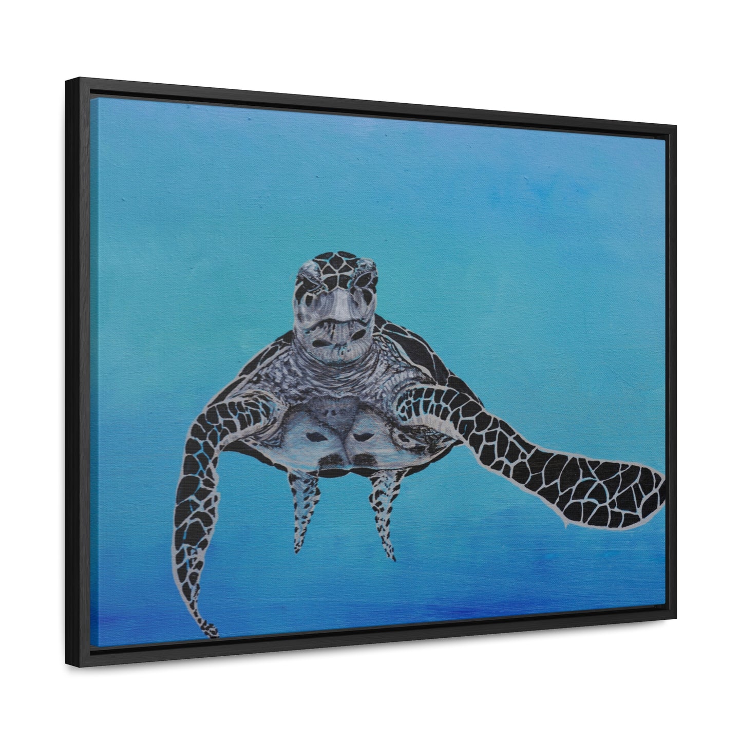 Black White and Blue Turtle Painting Print Gallery Canvas Wraps, Horizontal Frame