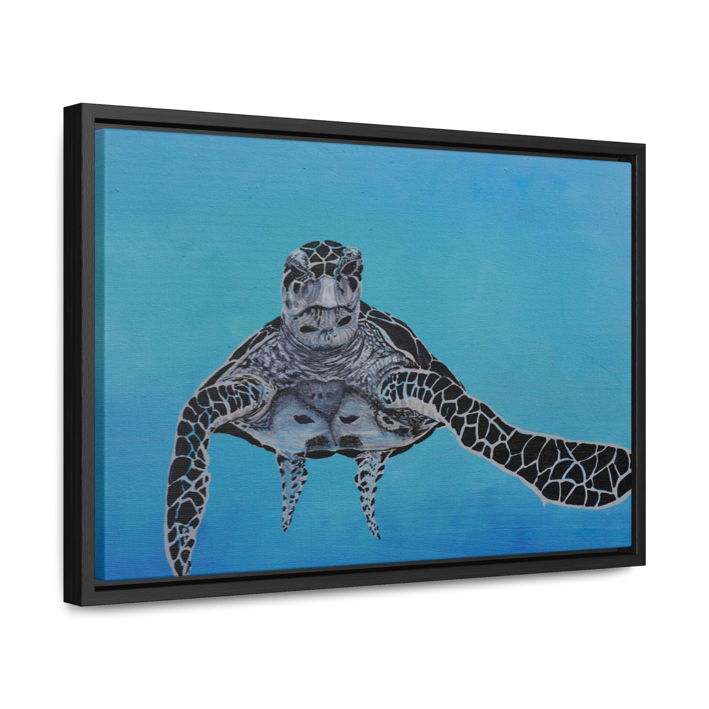 Black White and Blue Turtle Painting Print Gallery Canvas Wraps, Horizontal Frame