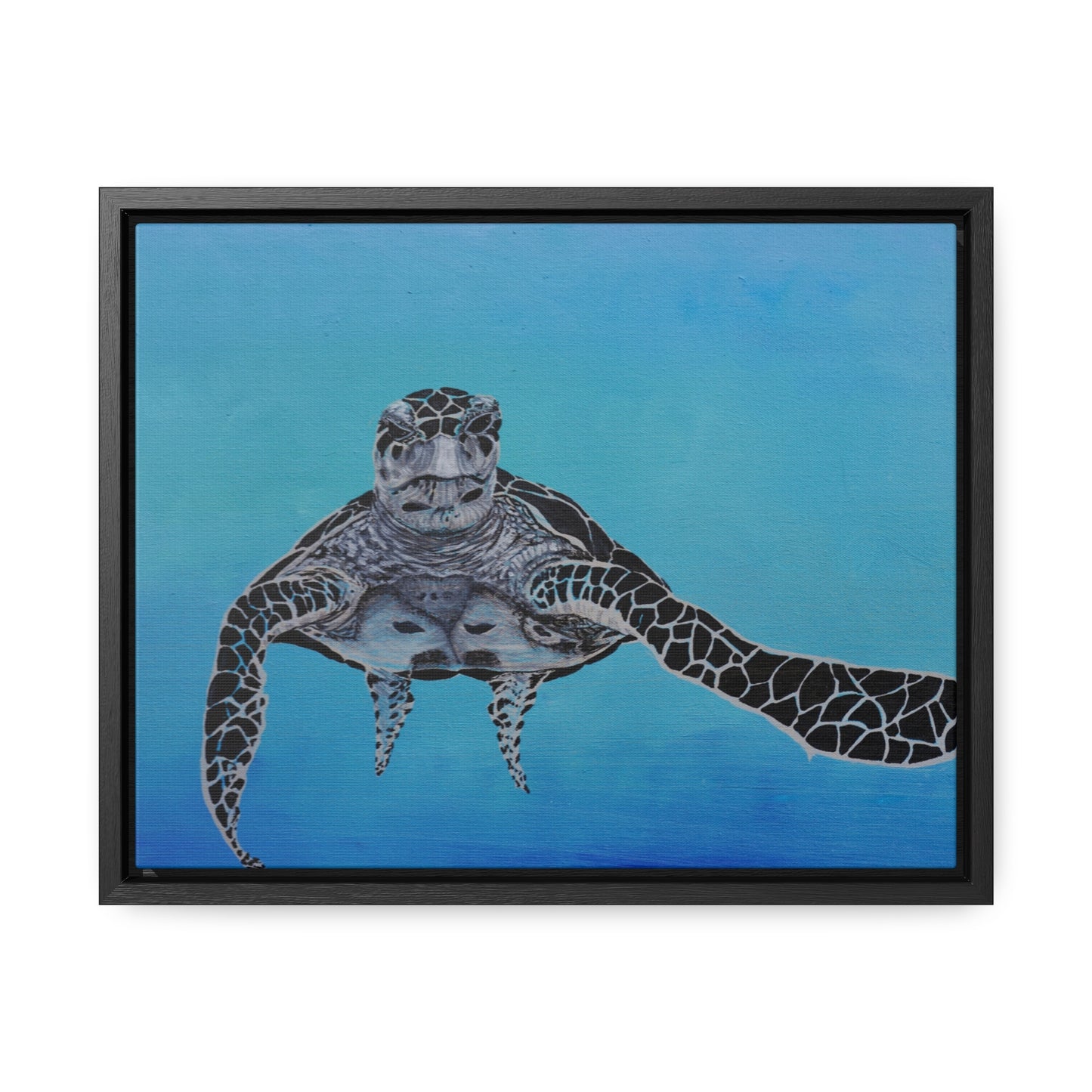 Black White and Blue Turtle Painting Print Gallery Canvas Wraps, Horizontal Frame